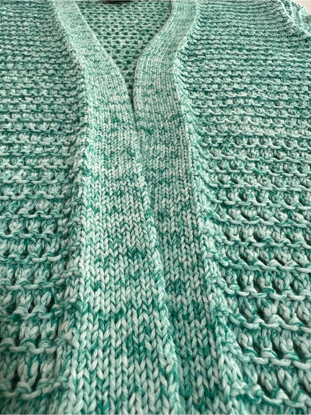 J Jill Cotton Crochet Cardigan Mint Green Open Knit Beach Cover Up Size M - Picture 9 of 13
